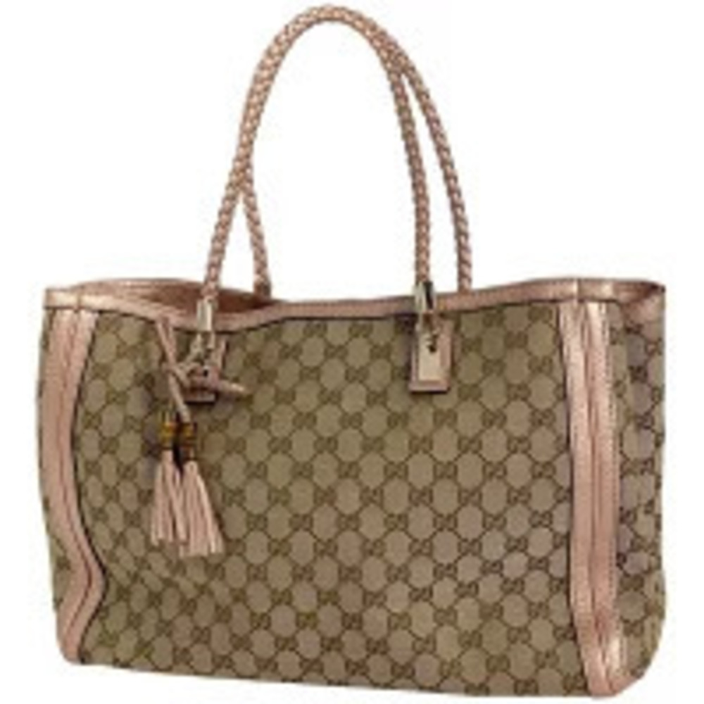 Gucci Bella Bamboo 2way Tote Bag Tassel Gg Canvas Beige Pink